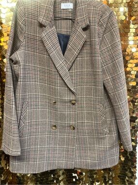 Sage Brown Plaid Double-Breasted Pea Coat